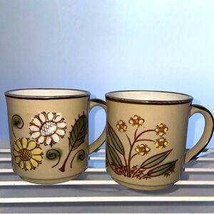 Vintage Stoneware Flower Mugs